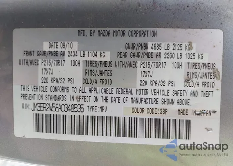 2010 Mazda Cx-7 I Sport from USA, damaged, VIN JM3ER2W58A0348535